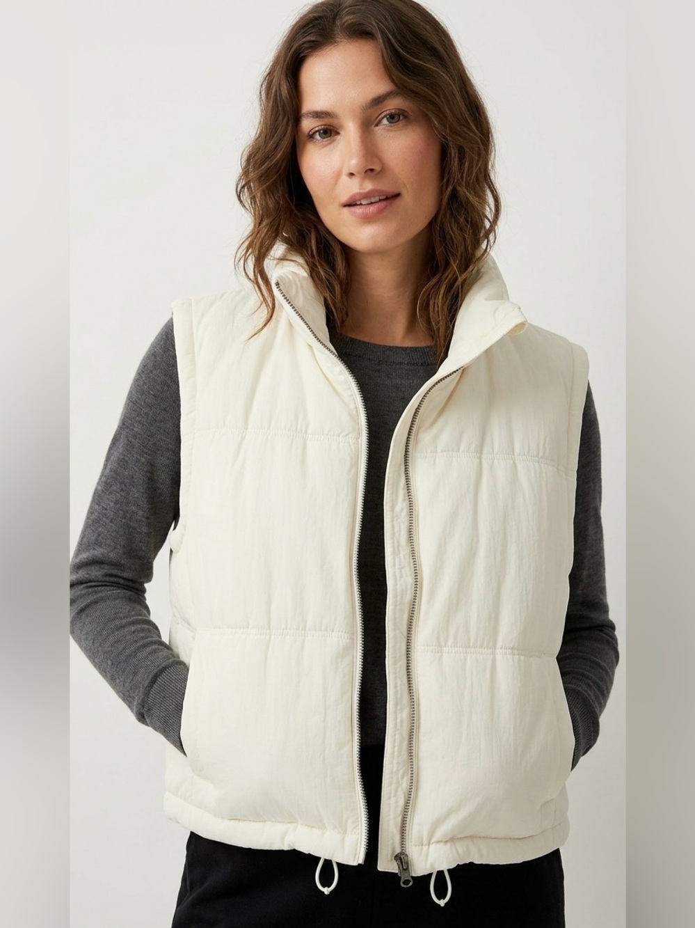 Anthropologie Thread & Supply Cream Off-White Cropped Puffer Vest Size L